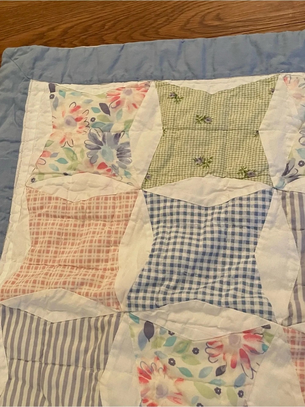 Vintage Chaps Patchwork Quilted Pillow Sham Standard Pastel Cottage Core 2 Sided